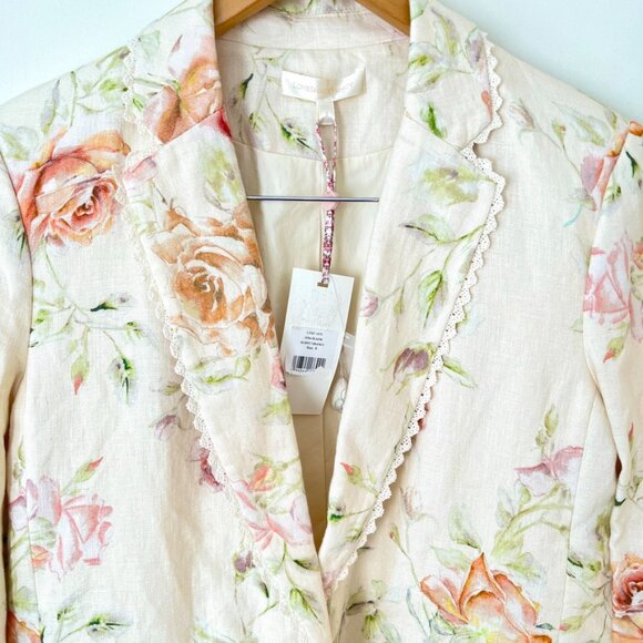 LoveShackFancy Ofra Linen Blazer Cream Burnt Orange Multi Floral Size Small NWT - Picture 5 of 15